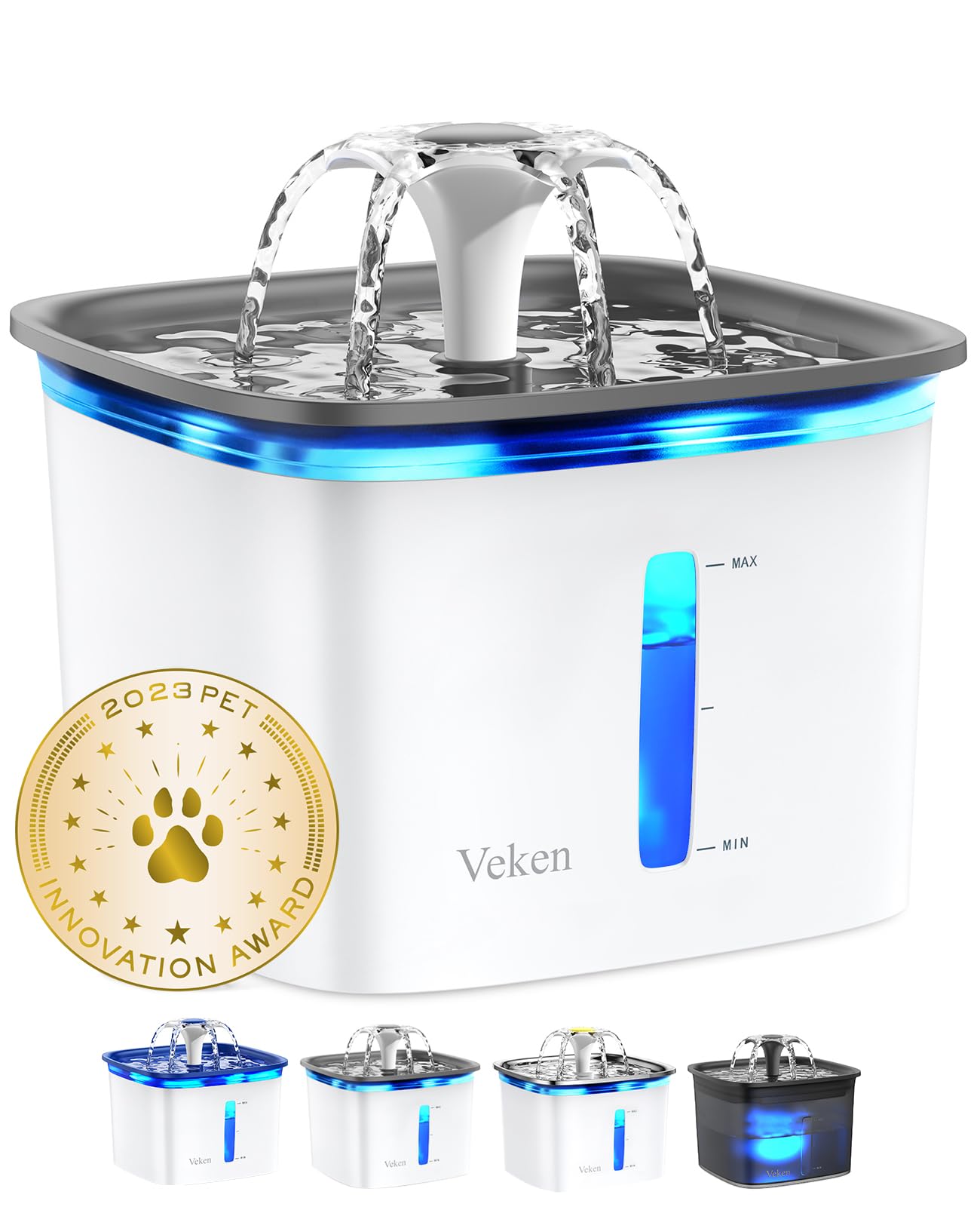 Veken 95oz/2.8L Pet Fountain, Automatic Cat Water Fountain Dog Water Dispenser with Replacement Filters for Cats, Dogs, Multiple Pets (Blue, Plastic)