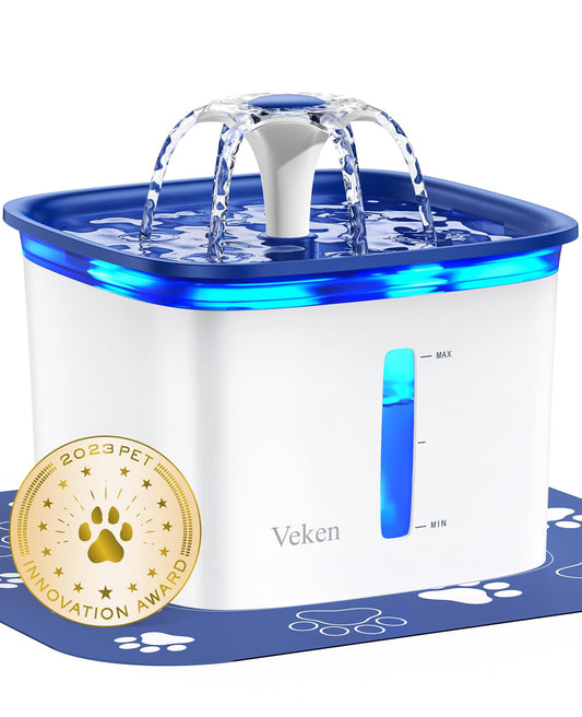 Veken 95oz/2.8L Pet Fountain, Automatic Cat Water Fountain Dog Water Dispenser with Replacement Filters for Cats, Dogs, Multiple Pets (Blue, Plastic)