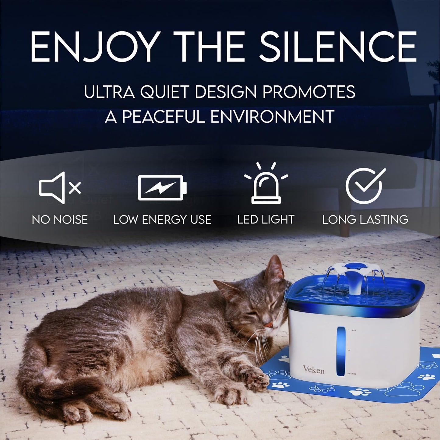 Veken 95oz/2.8L Pet Fountain, Automatic Cat Water Fountain Dog Water Dispenser with Replacement Filters for Cats, Dogs, Multiple Pets (Blue, Plastic)