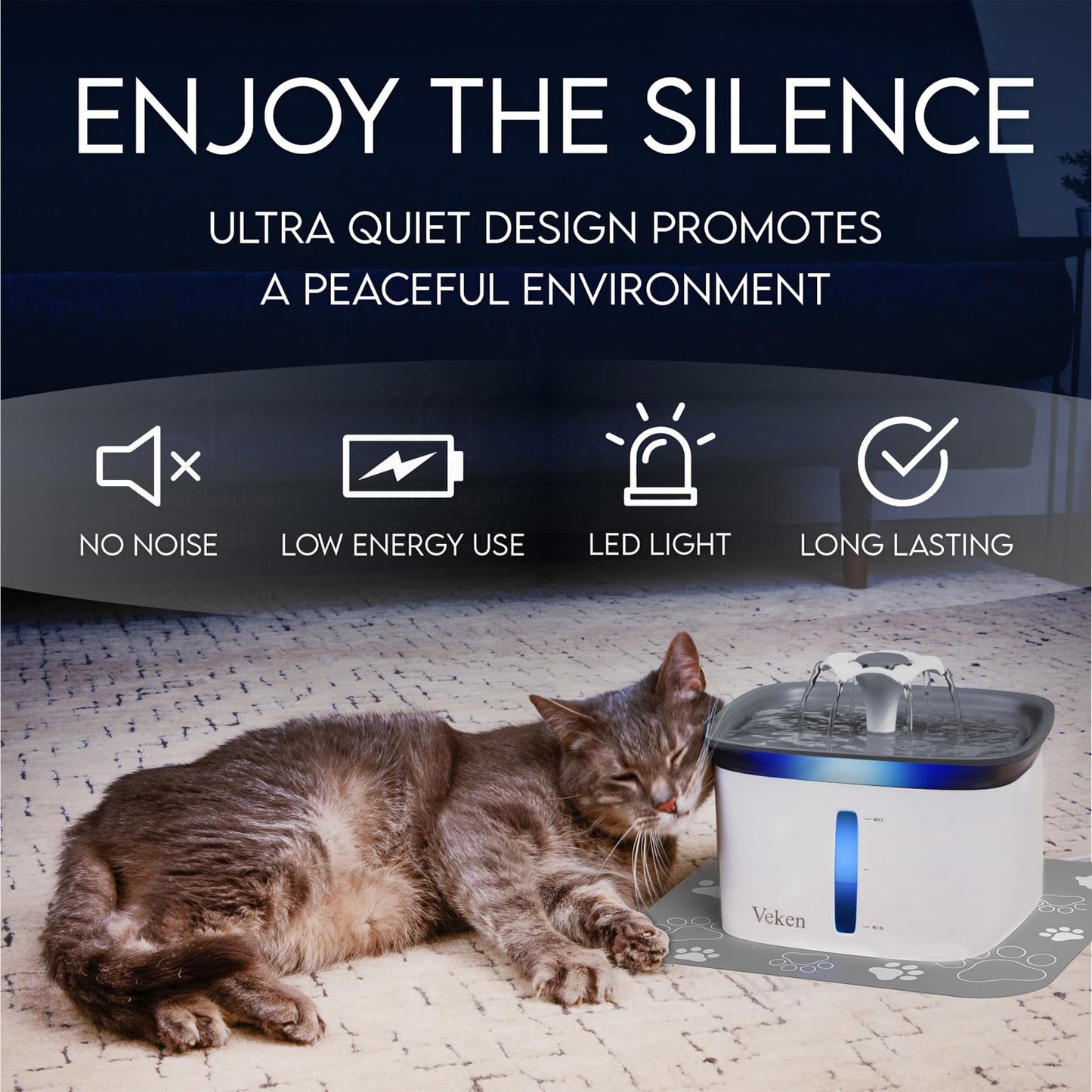 Veken 95oz/2.8L Pet Fountain, Automatic Cat Water Fountain Dog Water Dispenser with Replacement Filters for Cats, Dogs, Multiple Pets (Blue, Plastic)