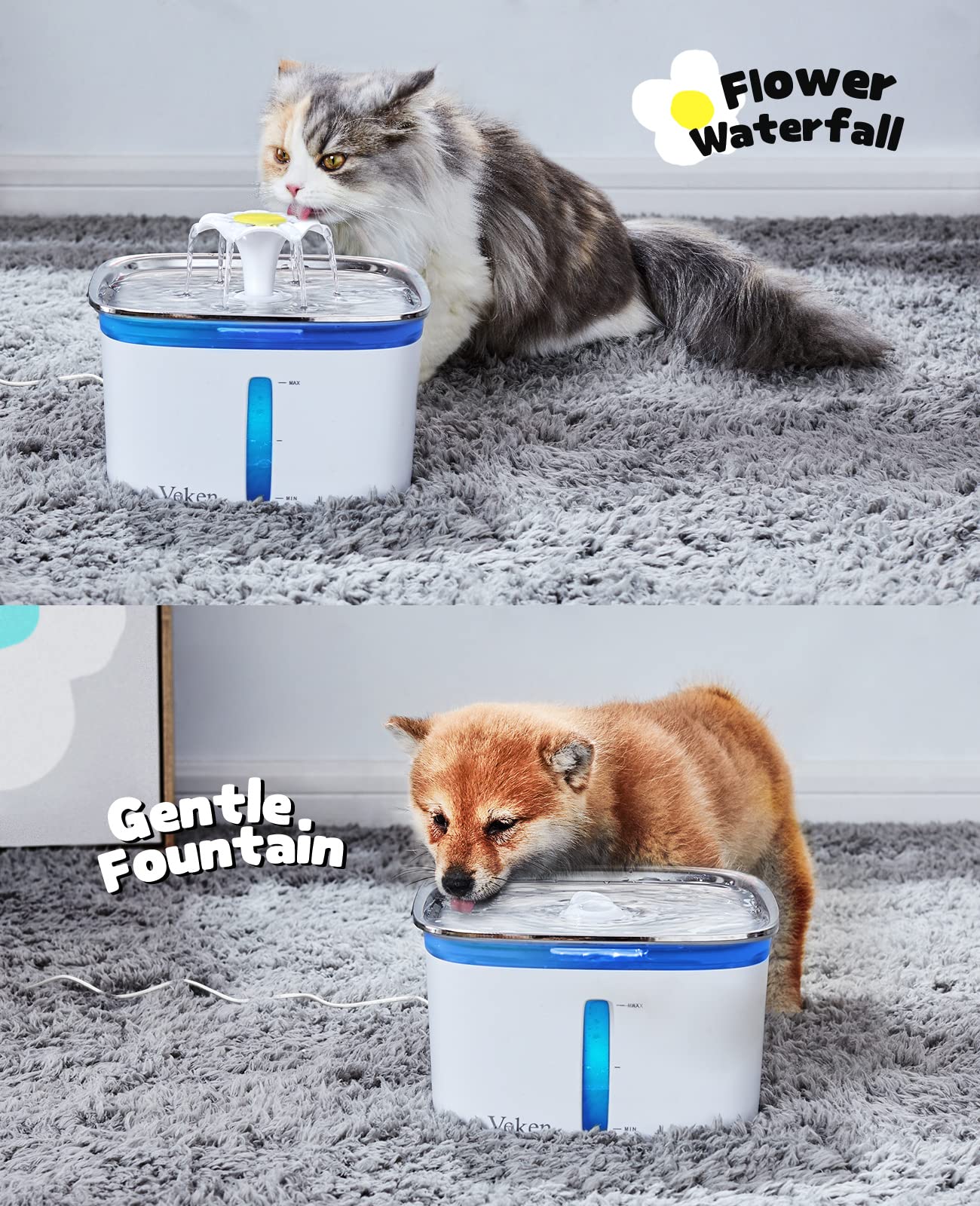 Veken 95oz/2.8L Pet Fountain, Automatic Cat Water Fountain Dog Water Dispenser with Replacement Filters for Cats, Dogs, Multiple Pets (Blue, Plastic)